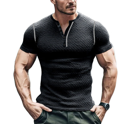 Men’s Henley T-Shirt – Slim Fit – Waffle Knit – Short Sleeve – Shoulder Detail