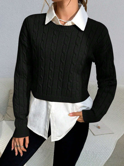 Women’s Pullover Sweater – Cable Knit Wool Blend – Cropped Slim Fit – Long Sleeve Casual