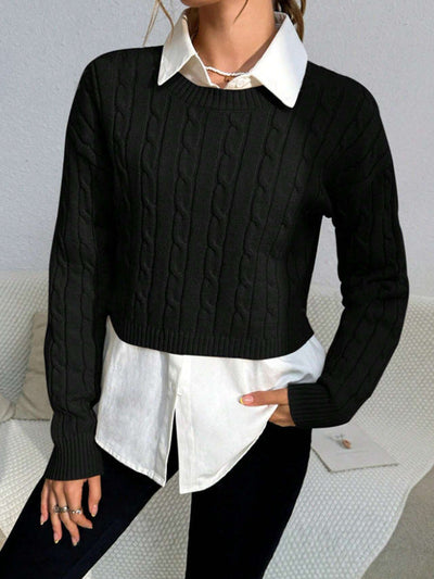 Women’s Pullover Sweater – Cable Knit Wool Blend – Cropped Slim Fit – Long Sleeve Casual