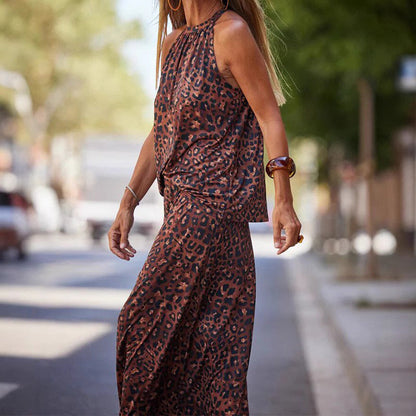 Women’s Two-Piece Set – Halter Neck Top – Flowing Maxi Skirt – Lightweight Fabric
