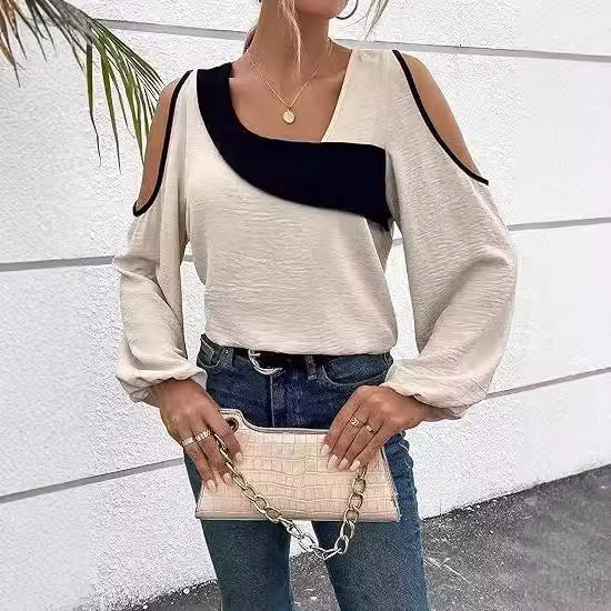 Women’s Pullover Top – Soft Knit – Relaxed Fit – Cold Shoulder – Asymmetrical Trim