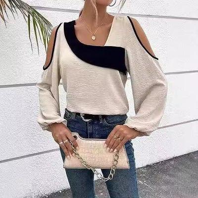 Women’s Pullover Top – Soft Knit – Relaxed Fit – Cold Shoulder – Asymmetrical Trim