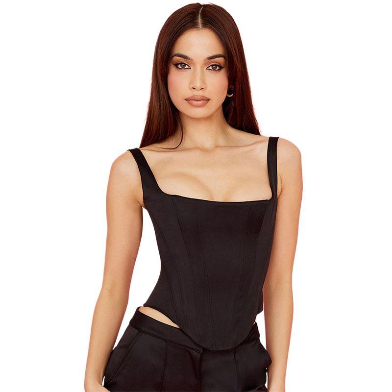 Women's Cropped Camisole Top – Slim Fit – Corset-Inspired Design – Square Neckline – Structured Silhouette