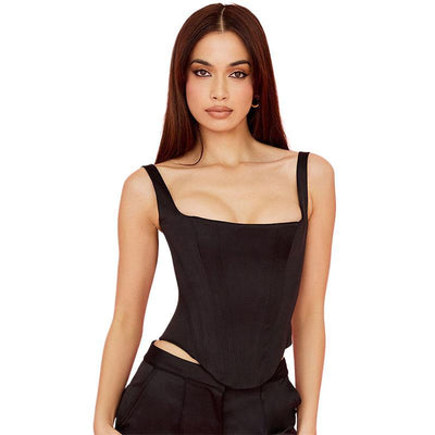 Women's Cropped Camisole Top – Slim Fit – Corset-Inspired Design – Square Neckline – Structured Silhouette