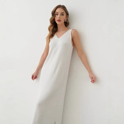 Women’s Maxi Dress – Lightweight Pleated – V-Neck – Relaxed Fit – Spaghetti Straps
