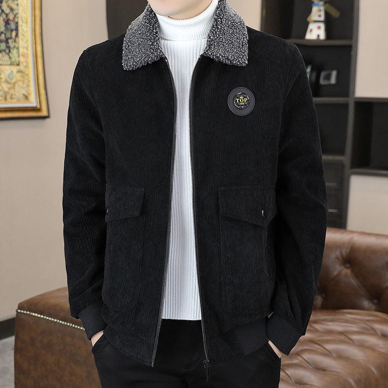 Men’s Jacket – Corduroy Exterior – Sherpa Lined – Relaxed Fit – Zip Front