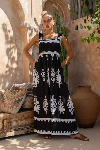 Women’s Sundress – Lightweight Cotton – Ruched Bodice – Ruffled Straps – A-Line Fit