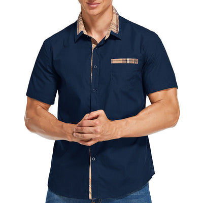 Men’s Short-Sleeve Shirt – Slim Fit – Cotton Blend – Check Collar and Pocket Trim