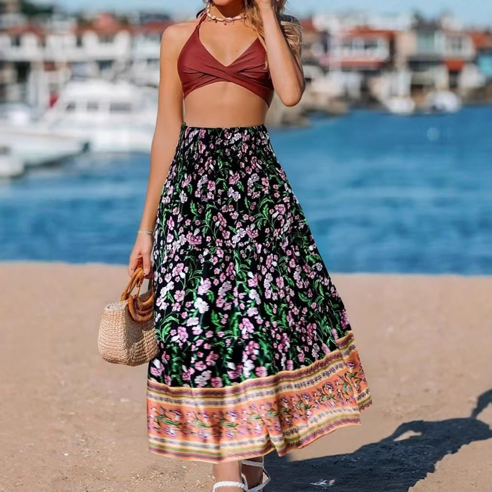 Women’s Maxi Dress – Strapless Bandeau – Flowy Fit – Boho Printed Cotton Style