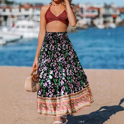 Women’s Maxi Dress – Strapless Bandeau – Flowy Fit – Boho Printed Cotton Style