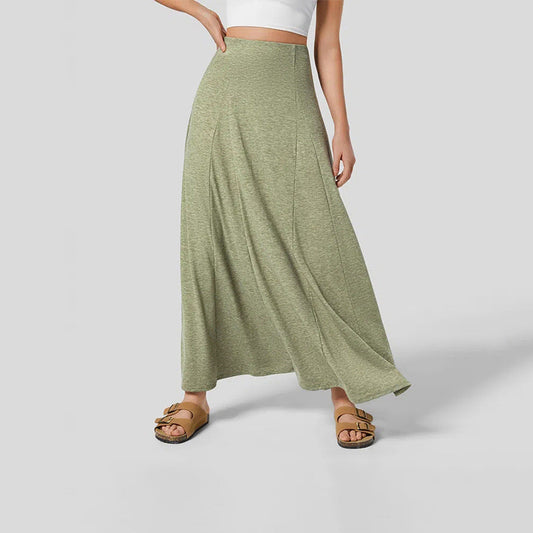 Women’s Long Skirt – Knitted Fabric – High Waist – Flowy Fit – Full Length Casual Wear