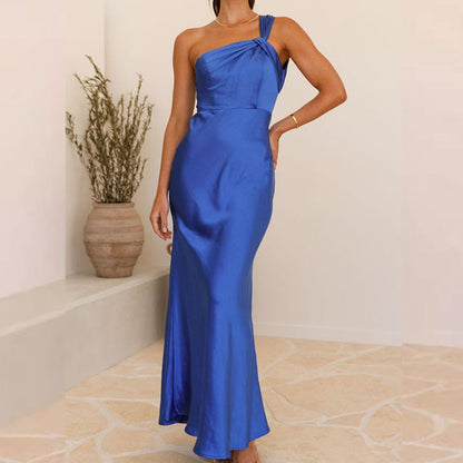 Women’s Evening Gown – Satin One-Shoulder – Slim Fit – Floor-Length Formal Dress