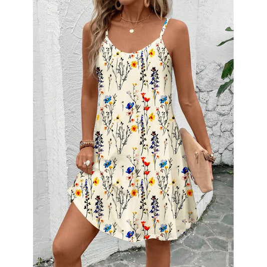 Women’s Casual Mini Dress – Floral Print – Relaxed A-Line Fit – Cotton – Adjustable Straps