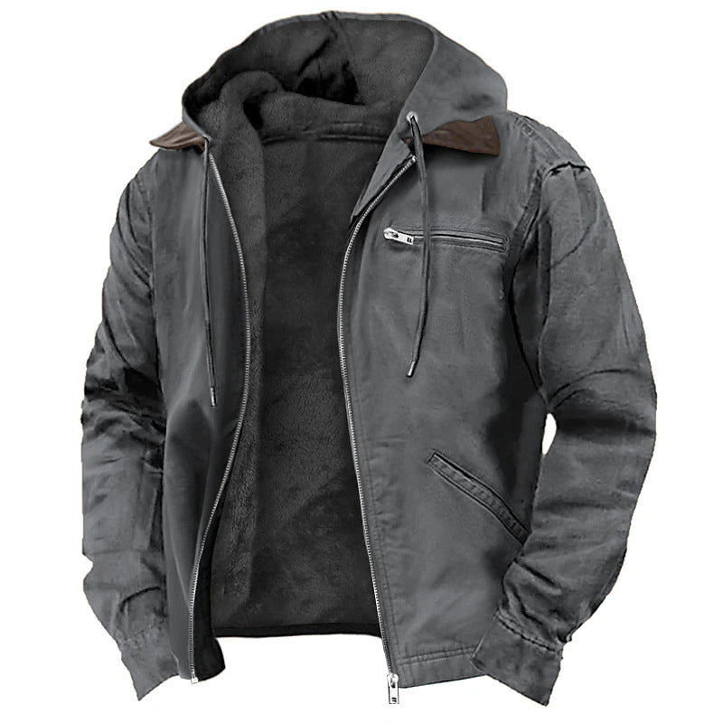 Men’s Hooded Jacket – Fleece Lined – Relaxed Fit – Full Zip – Cotton Blend Casual Wear