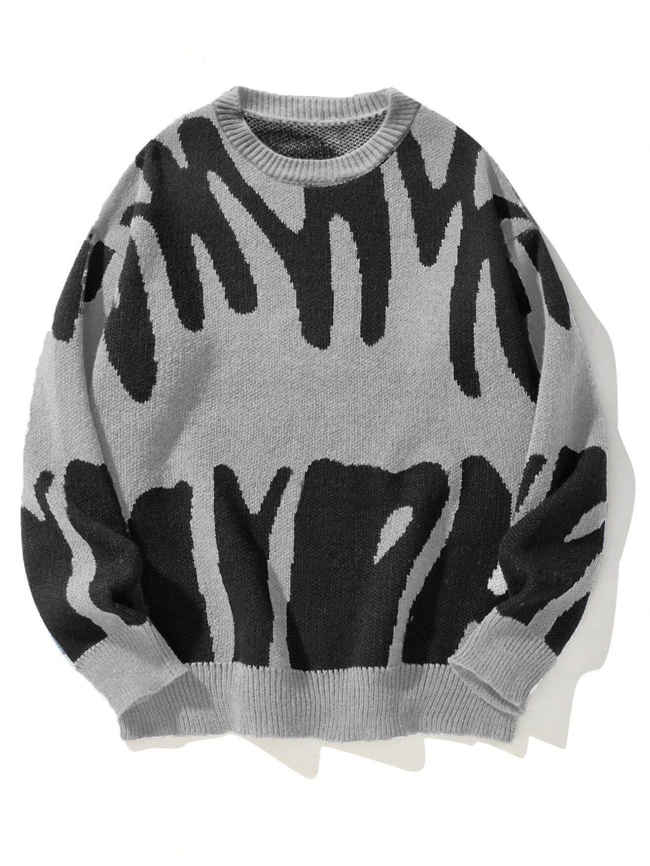 Women’s Knit Sweater – Relaxed Fit – Jacquard Pattern – Ribbed Crew Neck – Long Sleeve