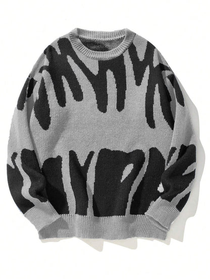 Women’s Knit Sweater – Relaxed Fit – Jacquard Pattern – Ribbed Crew Neck – Long Sleeve