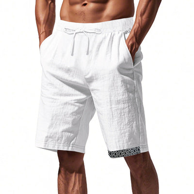 Men's Shorts – Loose Fit – Drawstring Waist – Boho Trim – Side Pockets