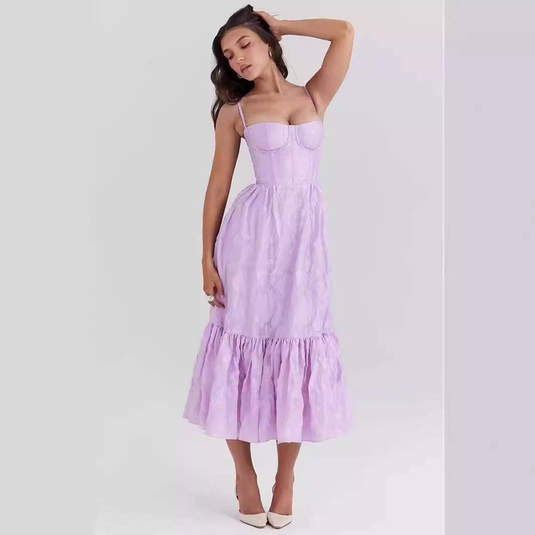 Women’s Midi Dress – Fitted Bodice – Sweetheart Neckline – Tiered Skirt – Sleeveless