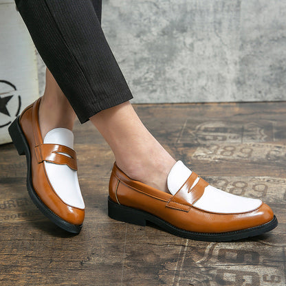 Men’s Loafers – Polished Leather – Slip-On Penny Strap – Two-Tone Rubber Sole