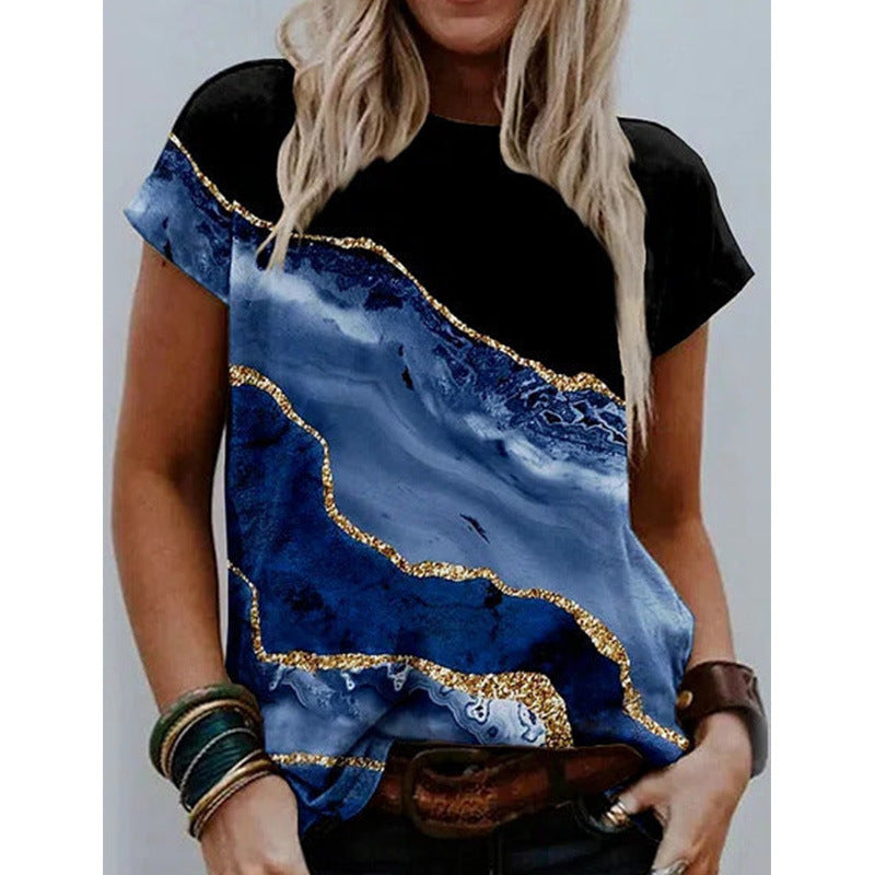 Women’s Short Sleeve Top – Relaxed Fit – Artistic Print – Natural Fibers
