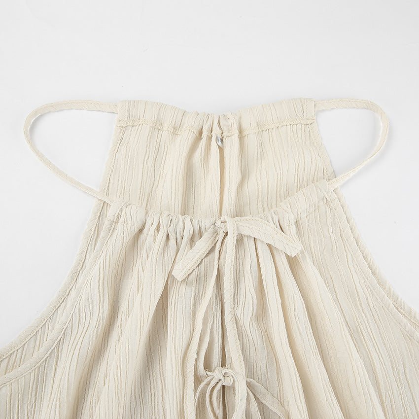 Women’s Two-Piece Set – Linen Blend – Tie-Front Crop Top – Wide-Leg High-Waist Trousers