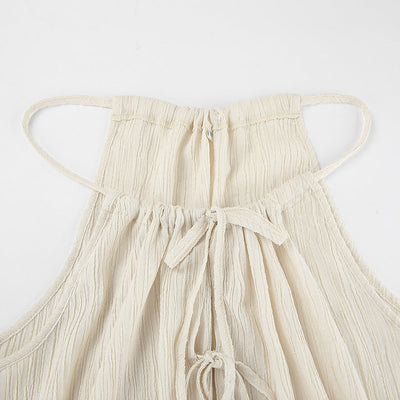 Women’s Two-Piece Set – Linen Blend – Tie-Front Crop Top – Wide-Leg High-Waist Trousers