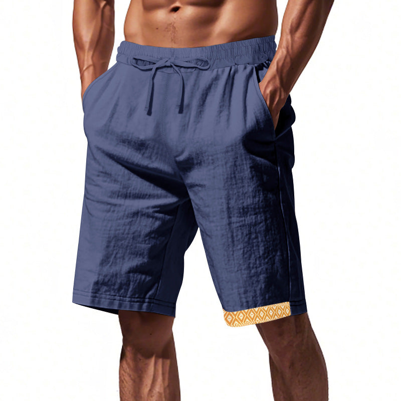 Men's Shorts – Loose Fit – Drawstring Waist – Boho Trim – Side Pockets