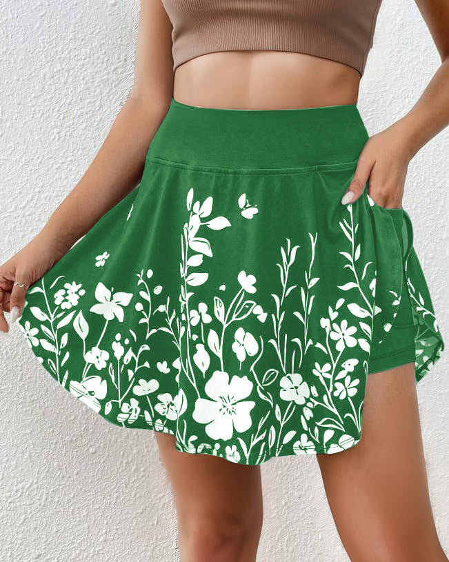 Women’s Skort – Floral Print – Elastic Waist – Flared Mini