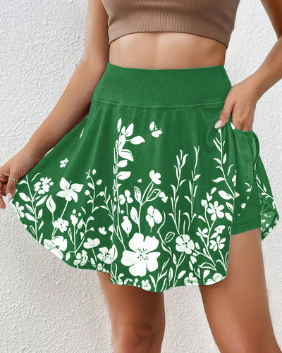 Women’s Skort – Floral Print – Elastic Waist – Flared Mini