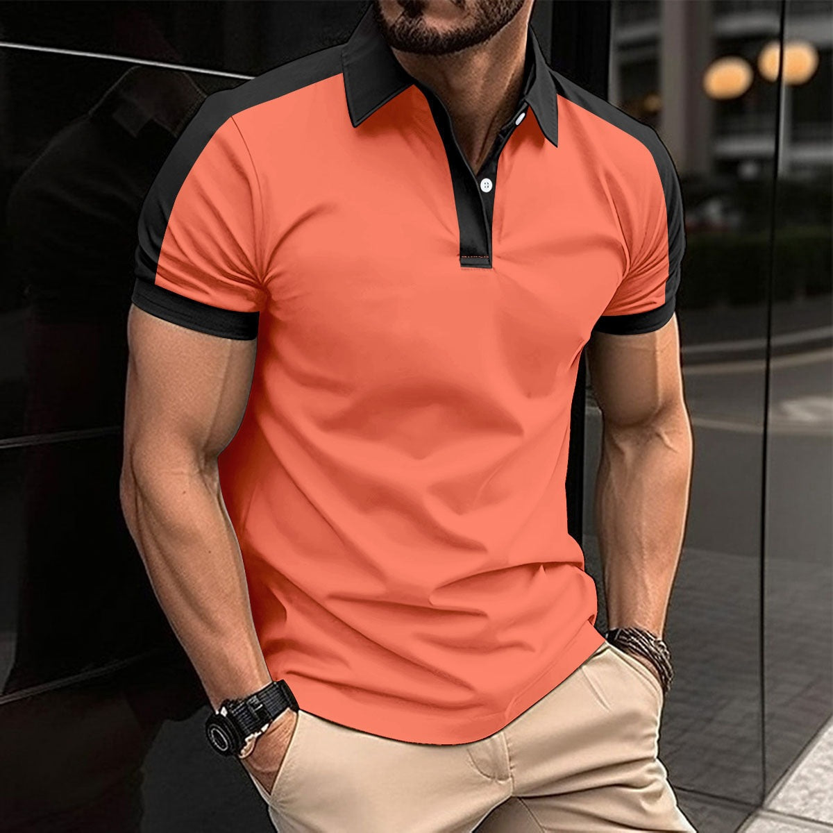 Men’s Polo Shirt – Slim Fit – 100% Cotton – Contrast Collar and Cuff Detail
