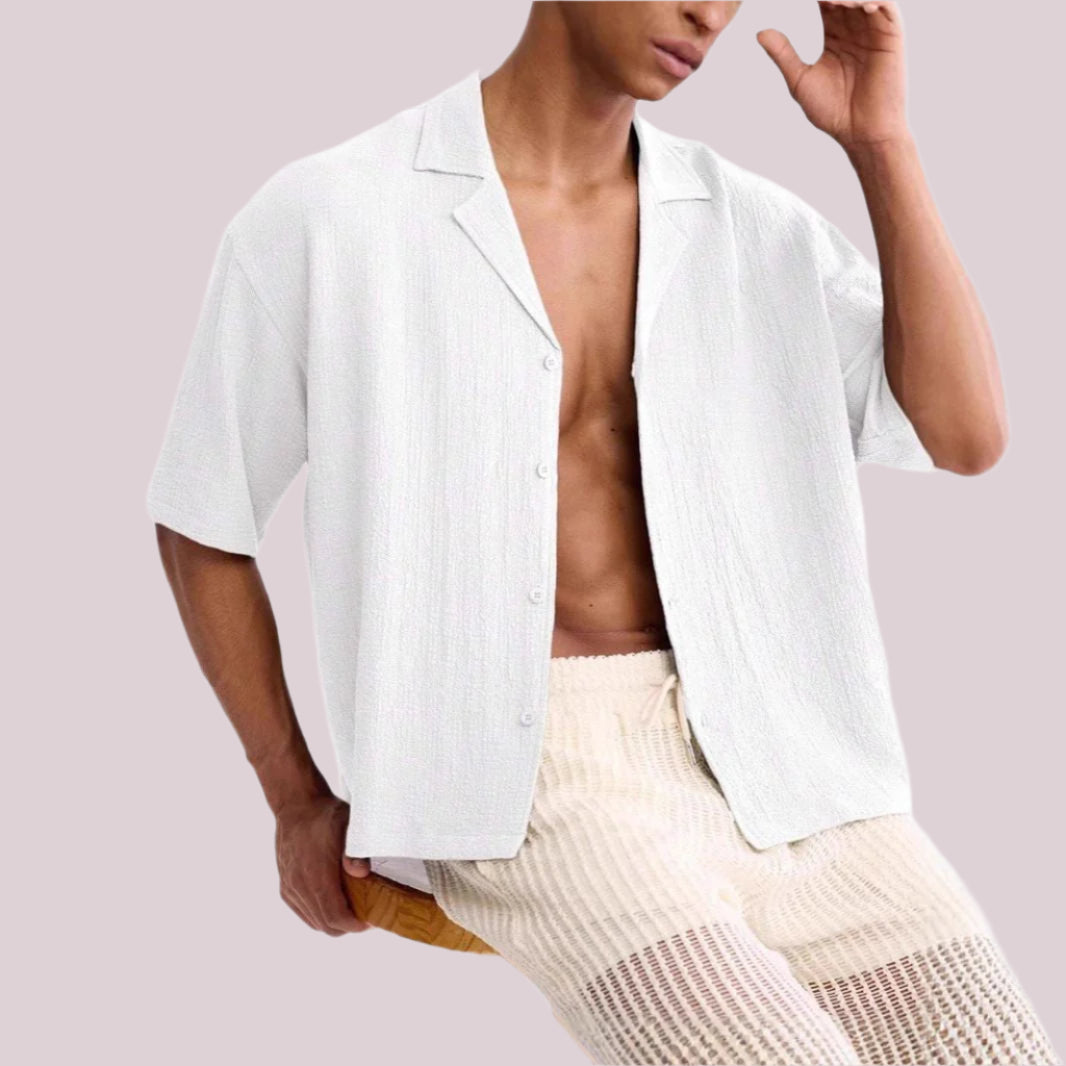 Men’s Short Sleeve Shirt – Relaxed Fit – Textured Woven – Button Down Casual Wear