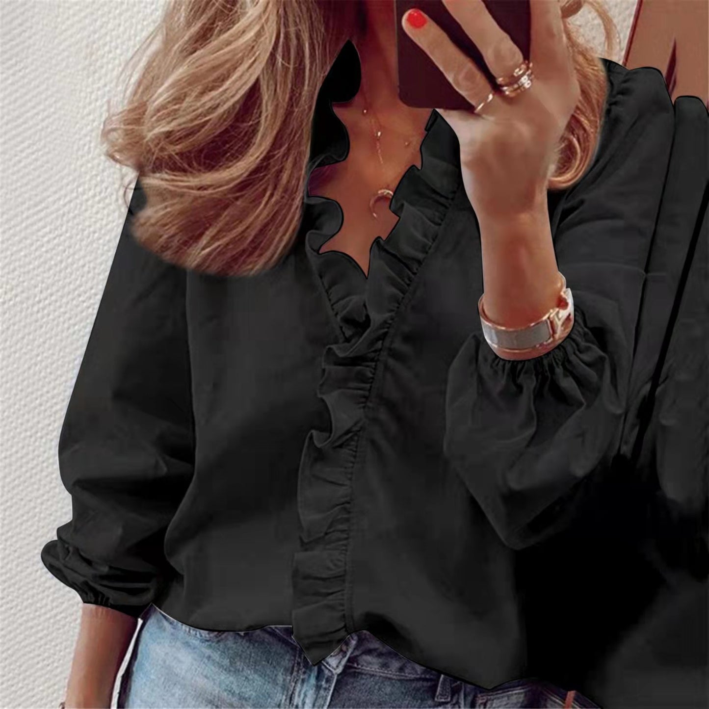 Ruffle collar long sleeve blouse for women