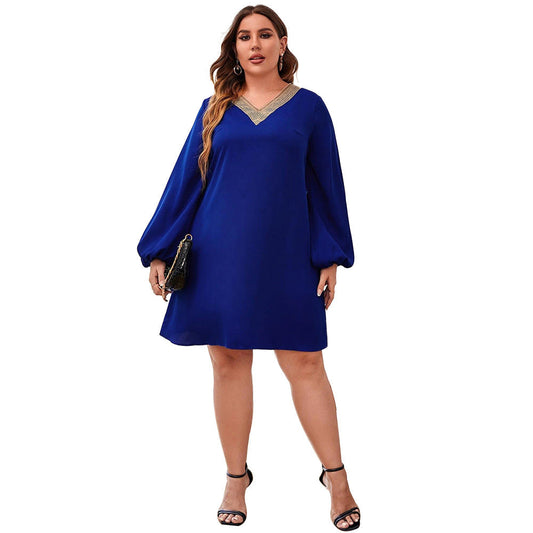 Women’s Mini Dress – Relaxed Fit – V-Neck – Ruffled Long Sleeves