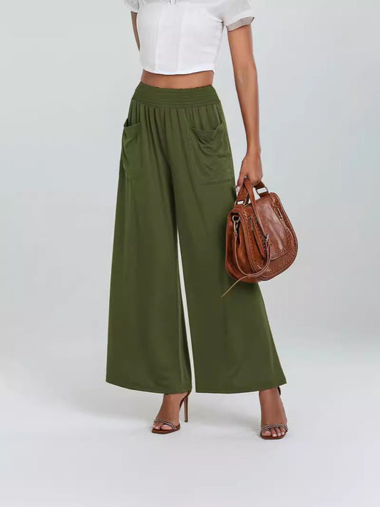 Women’s Wide-Leg Pants – Lightweight Breathable Fabric – Elastic Waist – Full Length