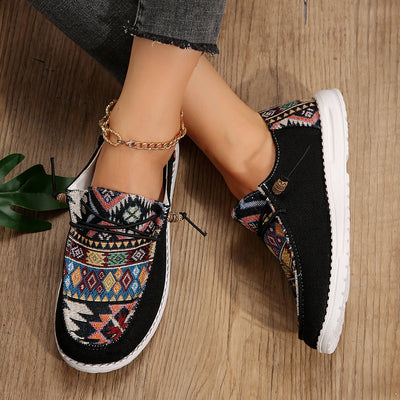 Women’s Slip-On Shoes – Woven Fabric – Floral Tapestry – Lightweight Casual Fit