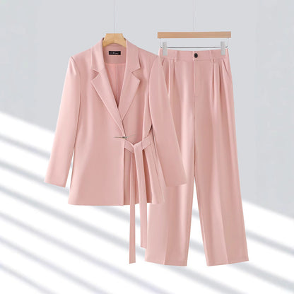 Women’s Blazer Set – Tailored Fit – Belted Waist – Wide-Leg Trousers