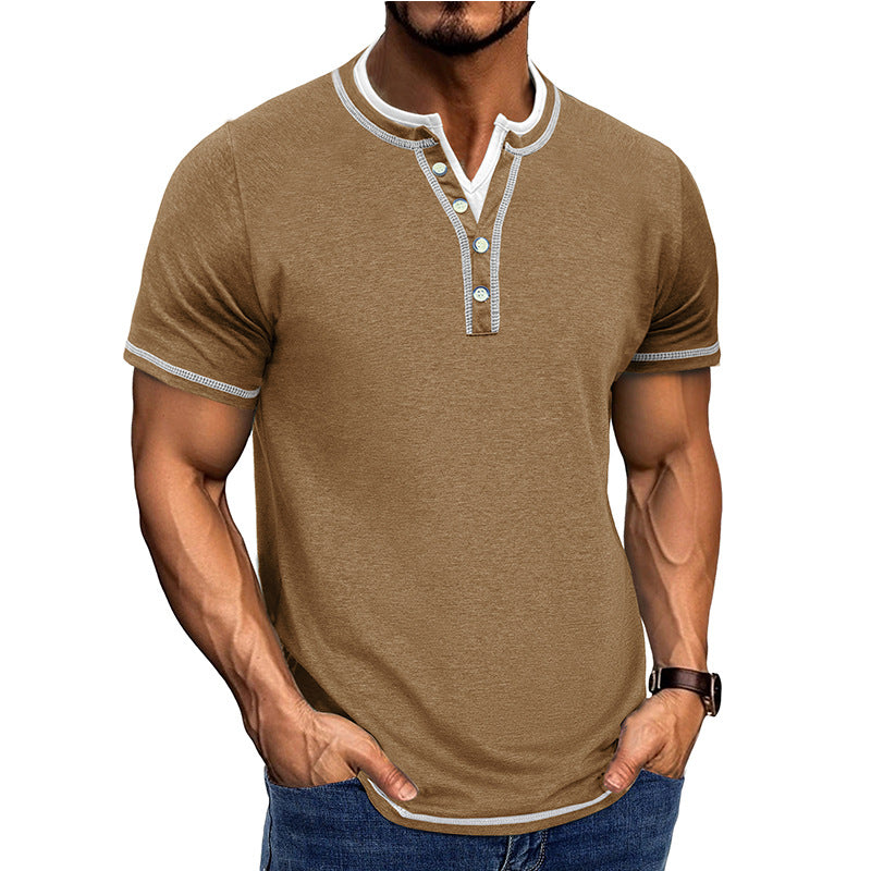 Men’s Henley Shirt – Cotton – Classic Fit – Ribbed Trim – Short Sleeve Casual Wear