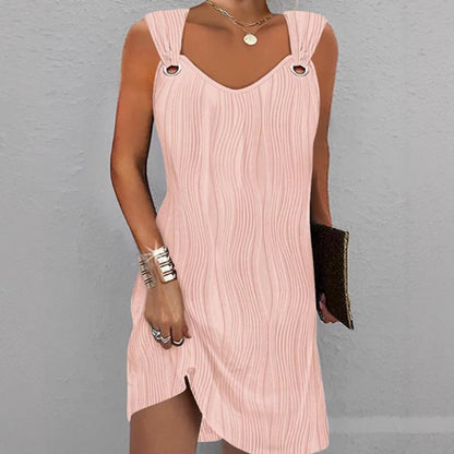 Women’s Mini Dress – Slim Fit – Soft Knit – V-Neck – Wave Pattern