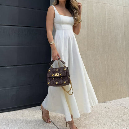 Women’s Maxi Dress – Lightweight Flowing Fit – Square Neck – Sleeveless High Waist