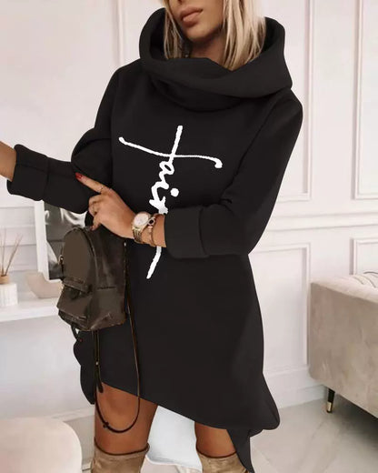 Women’s Hooded Sweatshirt – Soft Knit – Relaxed Fit – Turtleneck – Mid-Length Casual Wear