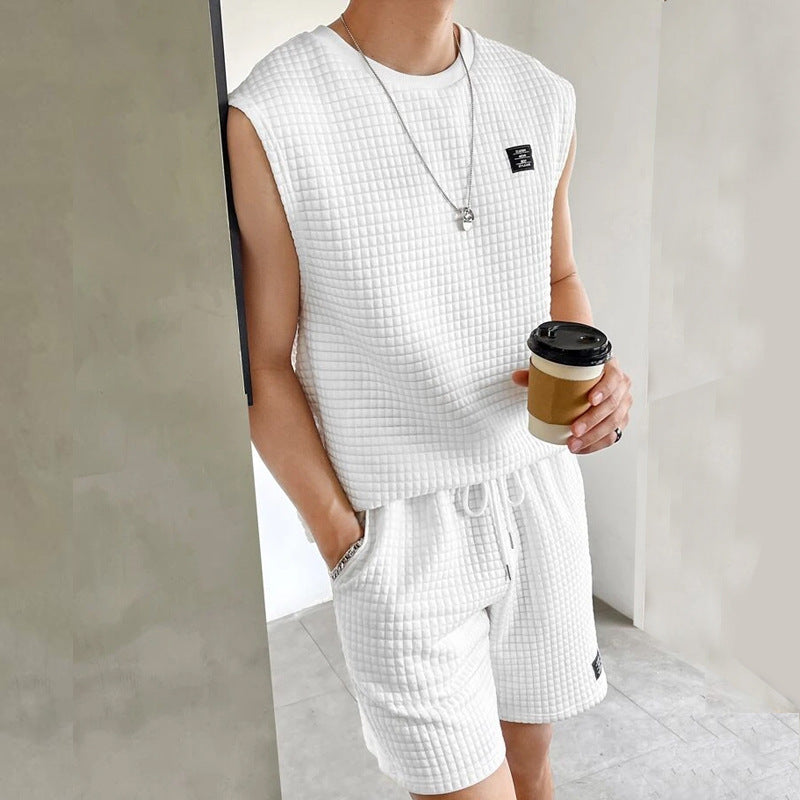 Men’s Lounge Set – Waffle Knit – Sleeveless Top and Shorts – Relaxed Fit Comfort Wear
