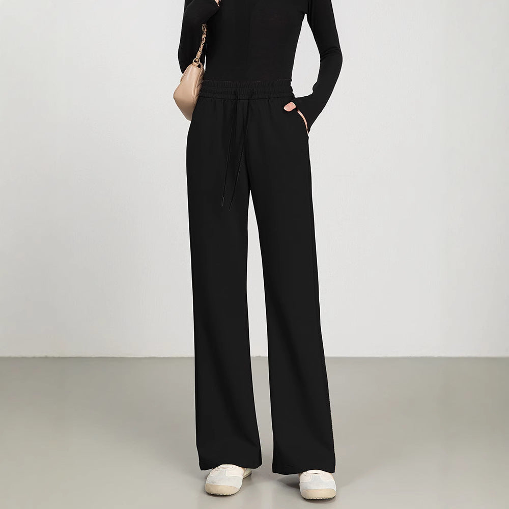 Women’s Flared Pants – High Waist – Cotton Blend – Drawstring Waist – Relaxed Fit