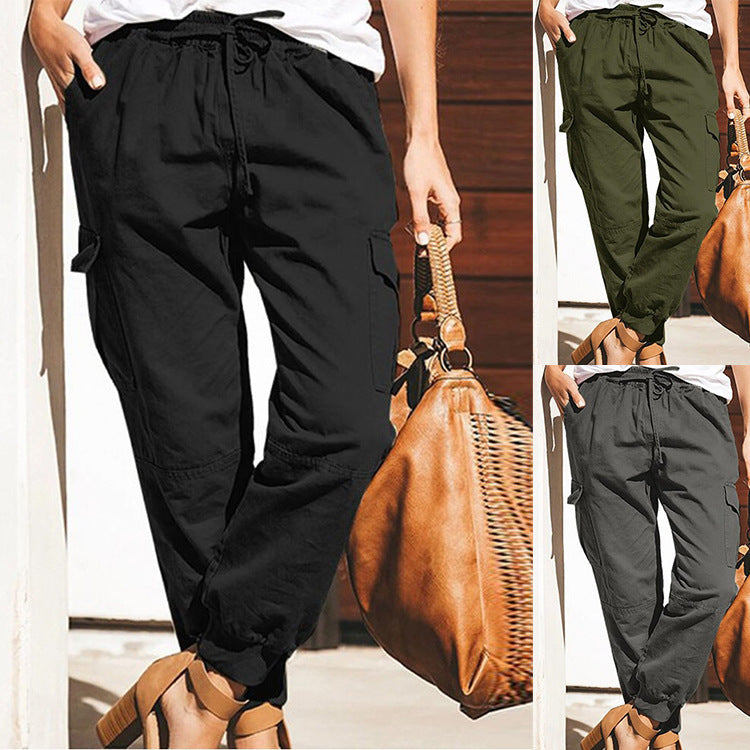 Women’s Cargo Pants – Relaxed Fit – Tapered Leg – Cotton Blend – Utility Pockets – Full Length