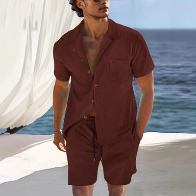 Men’s Shirt and Shorts Set – Relaxed Fit – Cuban Collar – Breathable Lightweight Fabric