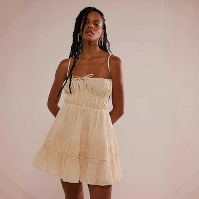Women’s Mini Dress – Smocked Bust – Spaghetti Straps – Tiered Hem – Lightweight Fit