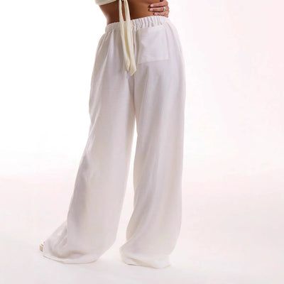 Women’s Wide-Leg Trousers – Linen Blend – Relaxed Fit – Drawstring Waist – Full Length