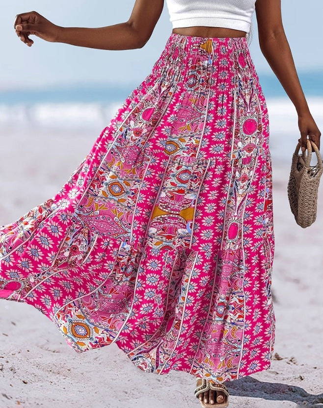 Women’s Strapless Dress – Cotton Blend – Flared Midi – Floral Print – Border Hem