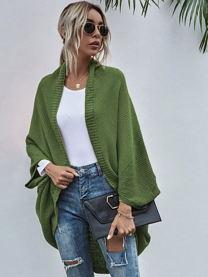 Women’s Cardigan Sweater – Oversized Fit – Wool Knit – Open Front – Batwing Sleeves