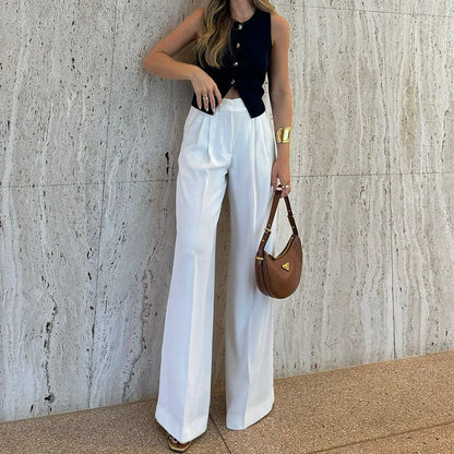 Women’s Wide-Leg Trousers – High Waist – Relaxed Fit – Full Length – Lightweight Fabric