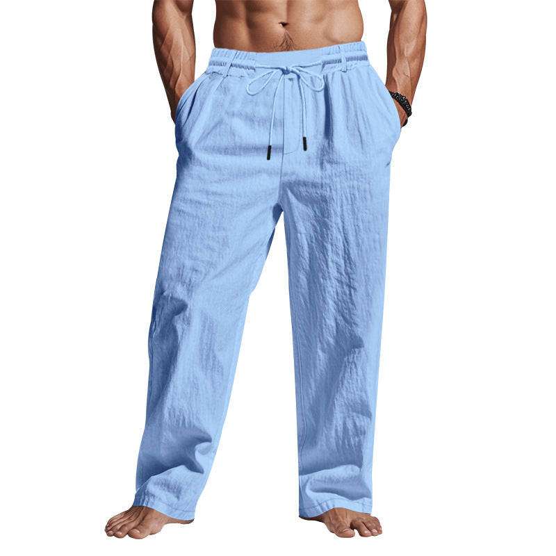 Men’s Linen Trousers – Relaxed Fit – Full Length – Drawstring Waist with Pockets